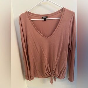 Express Women's Blush Long Sleeve V-Neck Top
